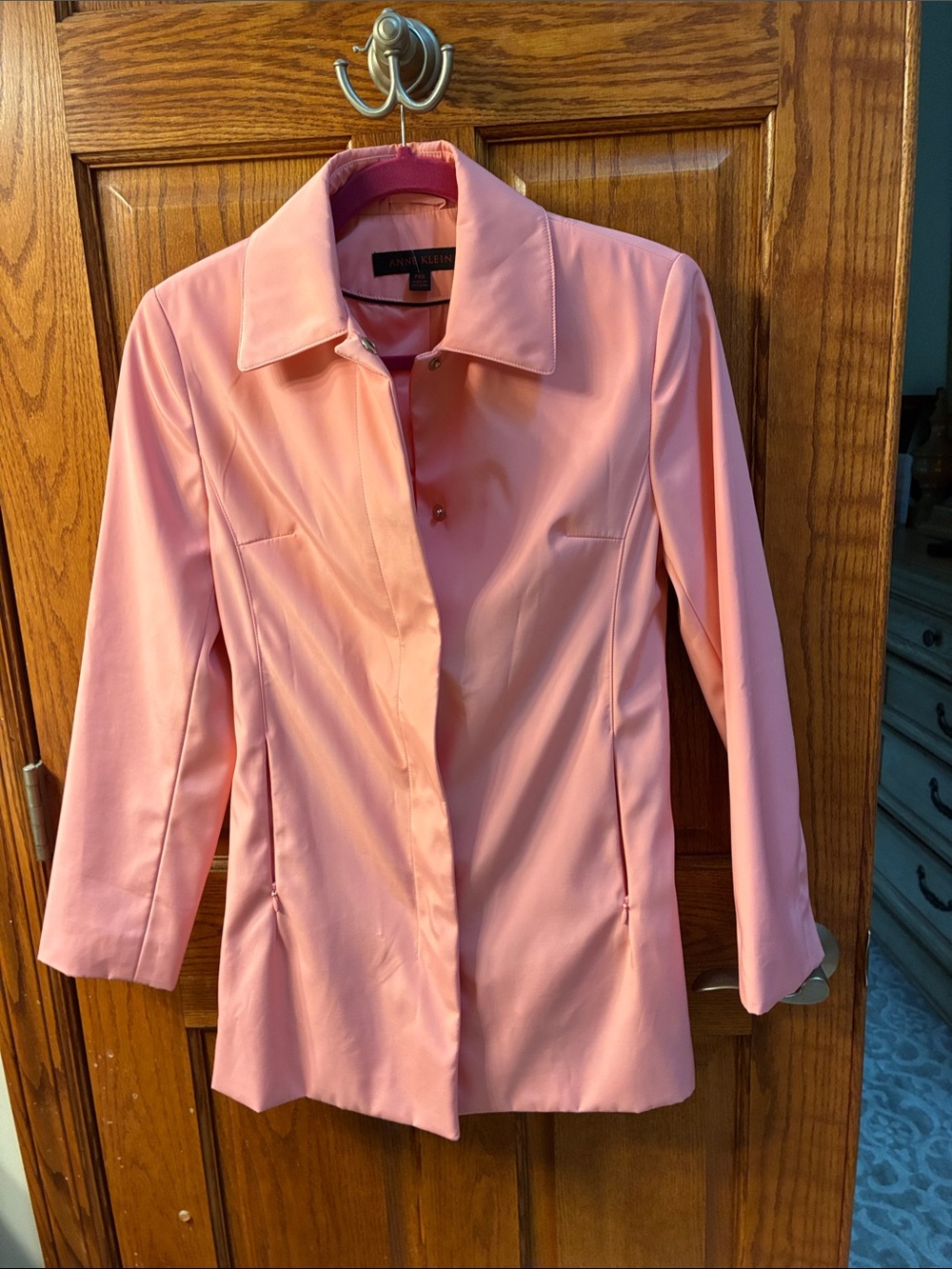 Anne Klein Salmon Pink Tailored nylon/polyester car coat length raincoat, size p